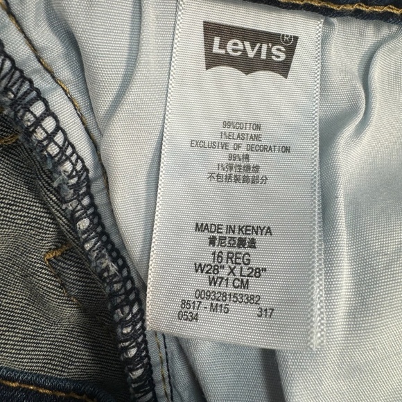 Levis 511 Slim Patchwork Jeans Boys Size 16 28X28 Dark Wash Mid Rise - Picture 6 of 15